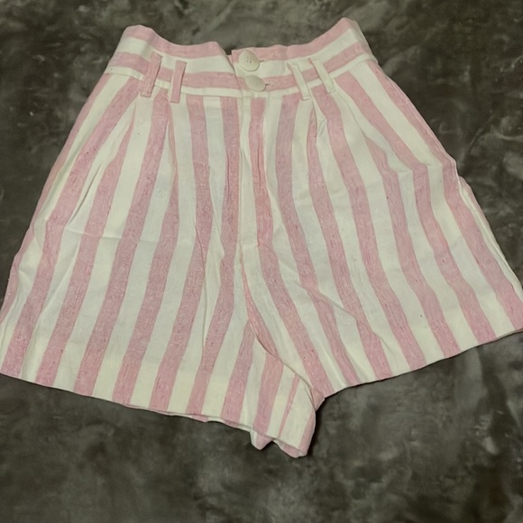 Zara Pink and White Linen Striped Crop Top with Fringe and matching shorts - Picture 5 of 6
